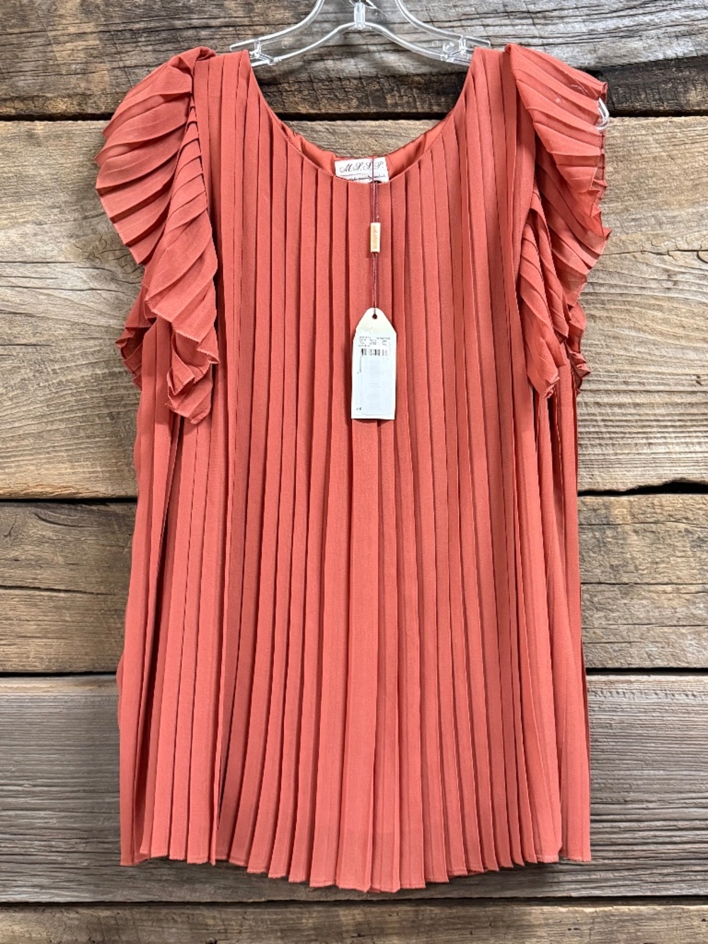 Max Studio Specialty Products pleated flowy blouse, Terracotta, Small